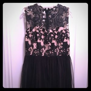 Sleeveless black & nude lace/tulle dress